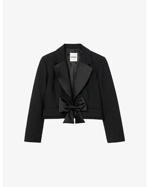 Sandro Short Bow-Embellished Satin Jacket - Black