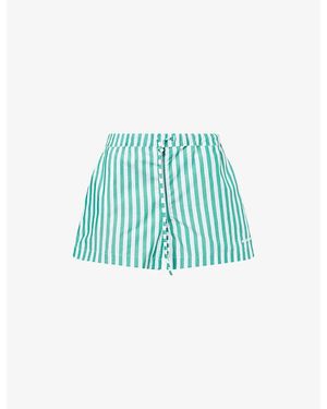 Hunza G Brand-Embroidery Striped Cotton-Poplin Shorts - Blue