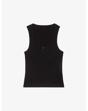 Maje Logo-Embroidered Ribbed Stretch-Cotton Vest - Black