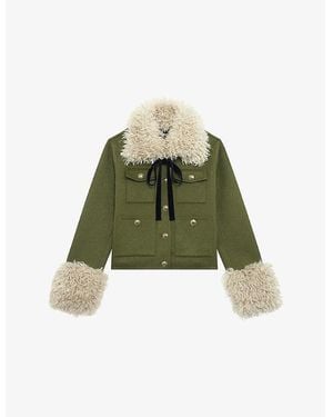 The Kooples Sherpa-Collar Patch-Pocket Wool-Blend Jacket - Green