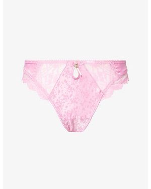 Lounge Underwear Oriana Embroidered Satin Thong - Pink