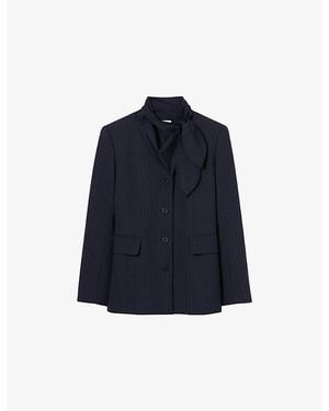 Claudie Pierlot Pinstriped Scarf-Collar Wool-Blend Jacket - Blue