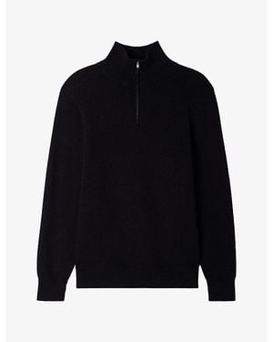 Sandro Boxy Stand-Collar Cotton And Wool-Blend Sweater - Black