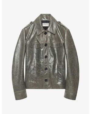 Zadig & Voltaire Veram Button-Down Leather Jacket - Grey