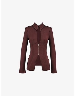 Mistress Rocks Peekaboo Zip-Front Stretch-Woven Blazer - Red