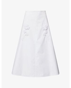Huishan Zhang Ottavia Embroidered Cotton-Blend Midi Skirt - White