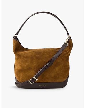 Sandro Removable-Strap Slouchy Suede And Leather Shoulder Bag - Brown