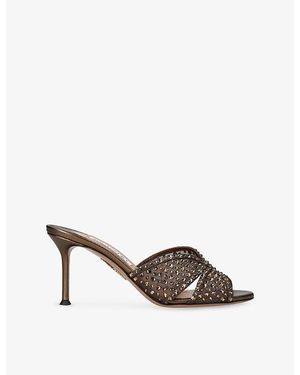 Aquazzura Crystal Lover 75 Heeled Woven Mules - Brown