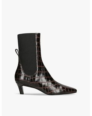 TOTEME The Mid Heel Crocodile-Embossed Leather Heeled Ankle Boots - Black