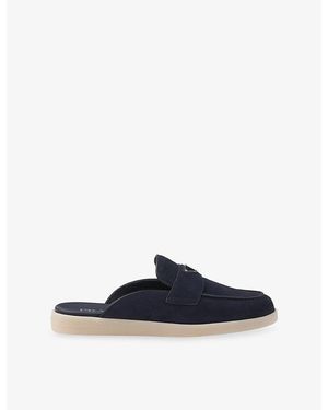 Prada Triangle-Logo Suede Mules - Blue