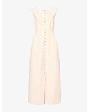 Mona Alshebil Sleeveless Button-Front Crepe Maxi Dress - Natural