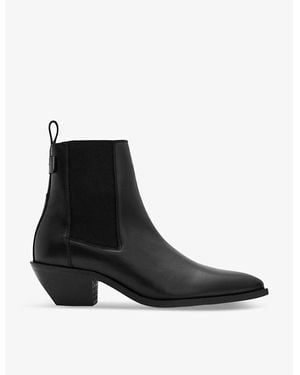 AllSaints Fox Pointed-Toe Western Leather Ankle Boots - Black