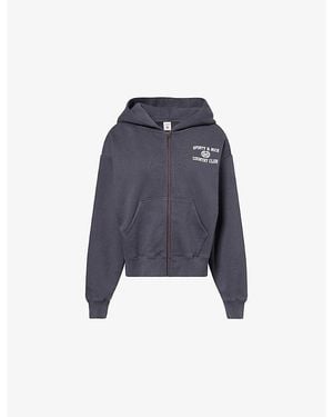Sporty & Rich Varsity Crest Zipped Cotton-Fleece Hoody - Blue