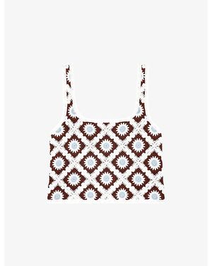 Maje Floral Square-Neck Crochet Top - White
