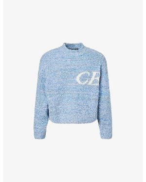 Cole Buxton Intarsia-Logo Bouclé Wool-Blend Sweater - Blue