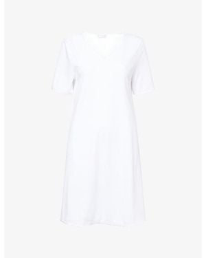 Hanro V-Neck Short-Sleeves Cotton-Jersey Nightdress - White