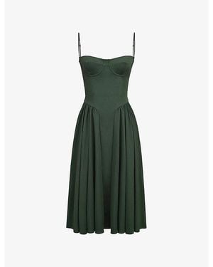 House Of Cb Samaria Corseted Woven Midi Dress - Green