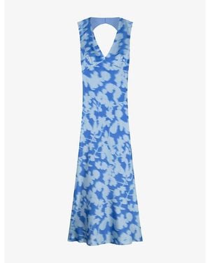 OMNES Nova Floral-Print Satin Maxi Dress - Blue