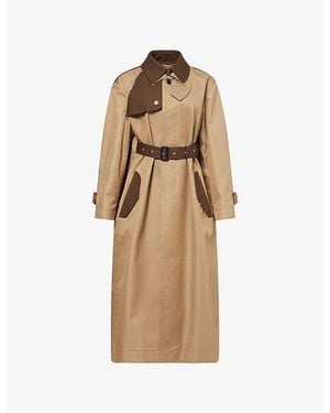 Sacai Contrast-Panels Belted Cotton-Blend Trench Coat - Natural
