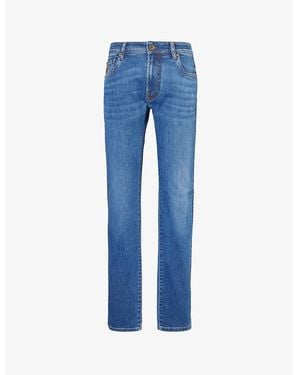 Corneliani Logo-Embroidered Slim-Leg Denim Jeans - Blue