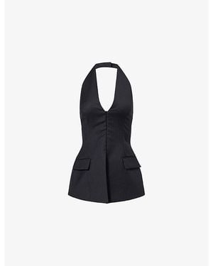 Camilla & Marc Orban Halterneck Pinstripe Wool-Blend Top - Blue