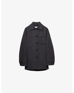 Prada Single-Breasted Double Cashmere-Wool Caban Jacket - Blue