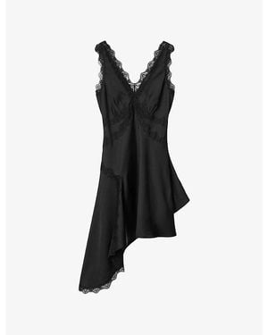 AllSaints Ilka Lace-Trim Woven Mini Dress - Black