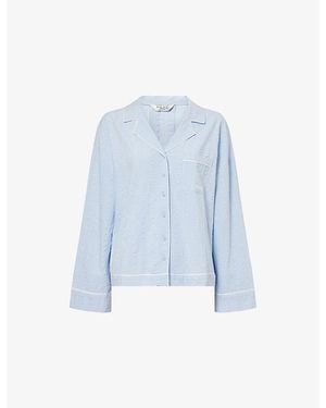 Lounge Underwear Textured Cotton Pyjama Shirt - Blue