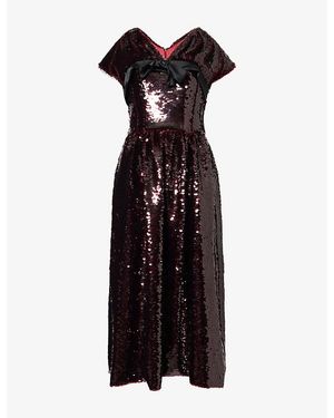 Simone Rocha Gathered-Sleeve Sequin-Embellished Midi Dress - Black