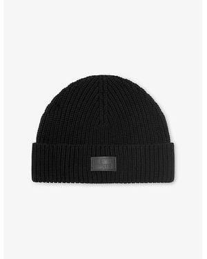 The Kooples Ribbed Logo-Patch Wool Beanie - Black