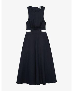 Reiss Hazel Cut-Out Linen And Cotton Midi Dress - Blue