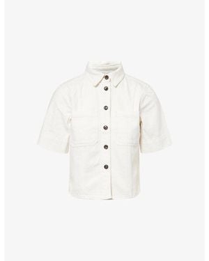 ME+EM Panelled Short-Sleeve Denim Shirt - White