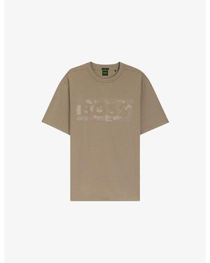 BOSS Artwork-Logo Stretch-Cotton T-Shirt - Natural
