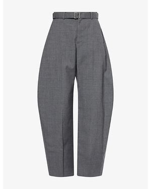 Sacai Curved-Leg High-Rise Wool Suit Trousers - Grey
