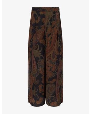 PAIGE Carina Paisley-Print Crepe Trousers - Brown
