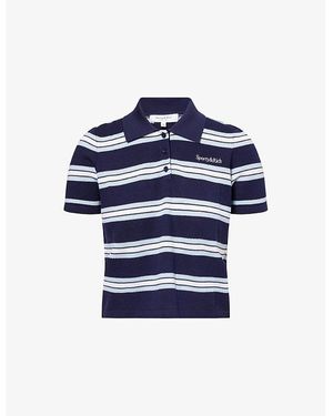 Sporty & Rich Josie Striped Silk And Cotton-Blend Polo Shirt - Blue