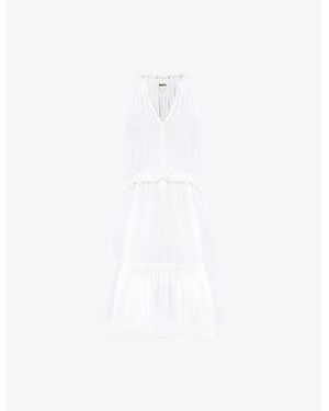 Ro&zo Sleeveless Ruffle-Trim Cotton Mini Dress - White