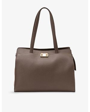 Reiss Delphine Grained Leather Tote Bag - Brown