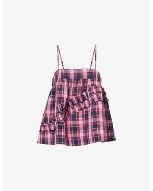 Damson Madder Nyra Check Cotton Cami Top - Purple