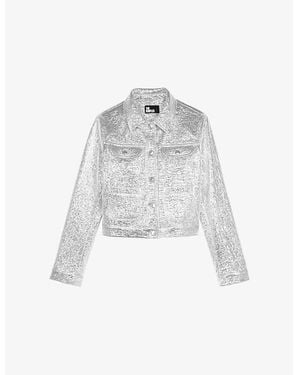 The Kooples Patch-Pocket Regular-Fit Metallic Woven Jacket - White