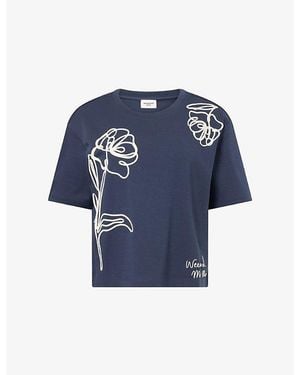 Weekend by Maxmara Embroidered Boxy-Fit Cotton T-Shirt - Blue