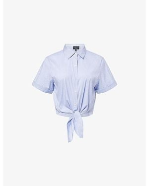 Theory Tie-Front Pinstripe Cotton-Blend Shirt - Blue