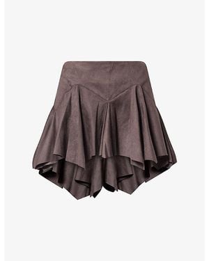 Oude Waag Asymmetric-Hem Faux-Suede Skort - Brown