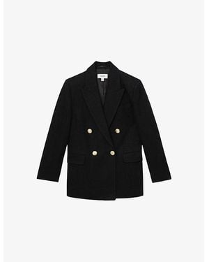 Reiss Eden Relaxed-Fit Double-Breasted Linen-Blend Blazer - Black