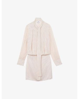Reiss Dottie Tie-Neck Polka-Dot Woven Mini Dress - White