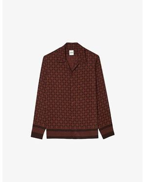 Sandro Geometric-Print Relaxed-Fit Woven Shirt - Brown