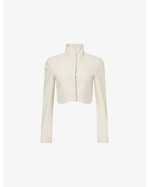 Alaïa Scallop-Trim Cropped Wool Jacket - White
