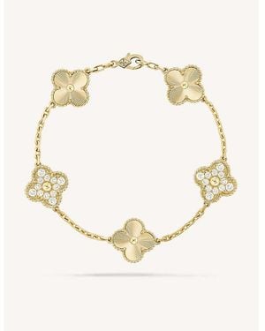 Van Cleef & Arpels Vintage Alhambra Guilloché 5-Motif 18Ct- And Diamond Bracelet - Natural