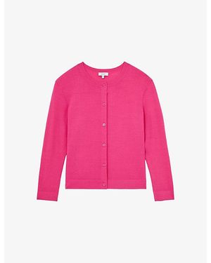 Reiss Mara Long-Sleeve Cropped Knitted Cardigan - Pink