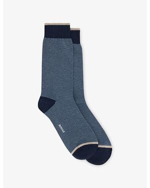 BOGGI Micro-Striped Cotton-Blend Crew Socks - Blue